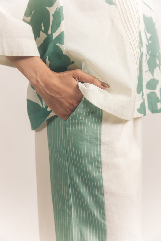 White with blue stripe pant