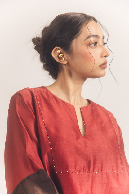 Red brown chanderi skirt set