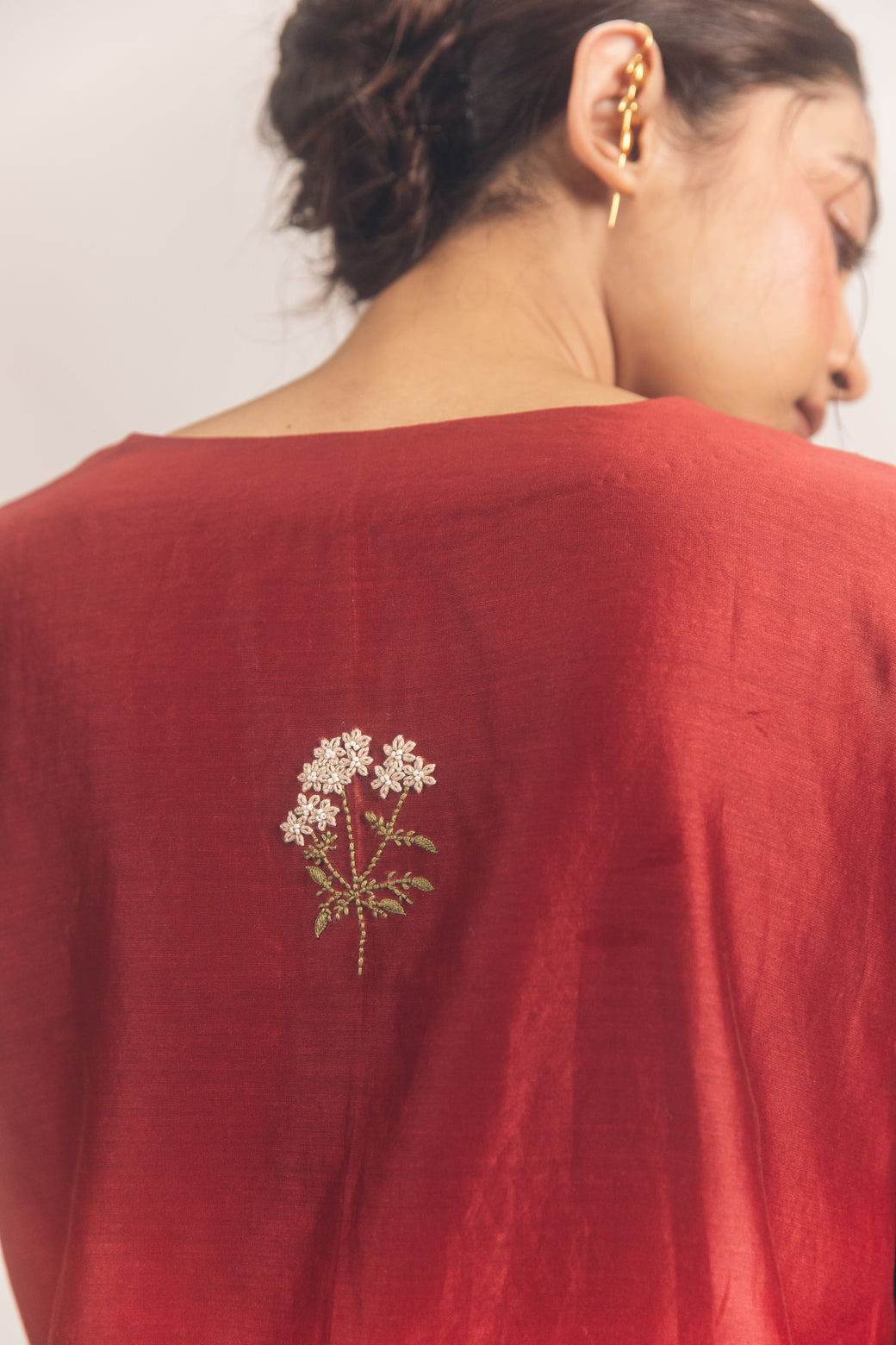 Red brown chanderi skirt set