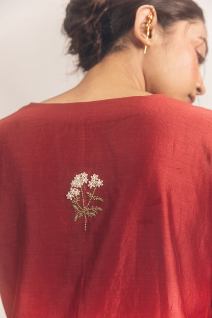 Red brown chanderi skirt set