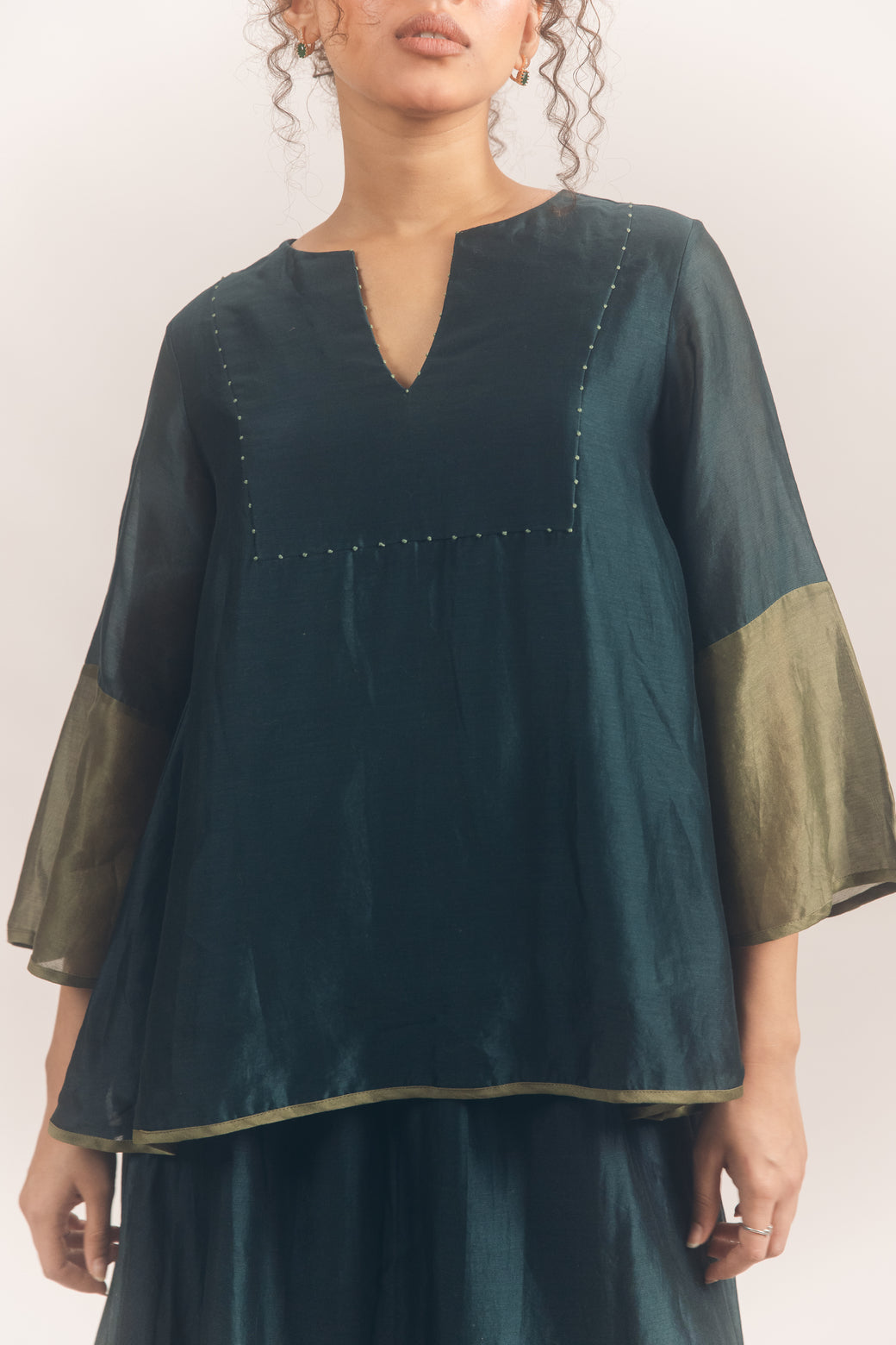 Blue green chanderi skirt set