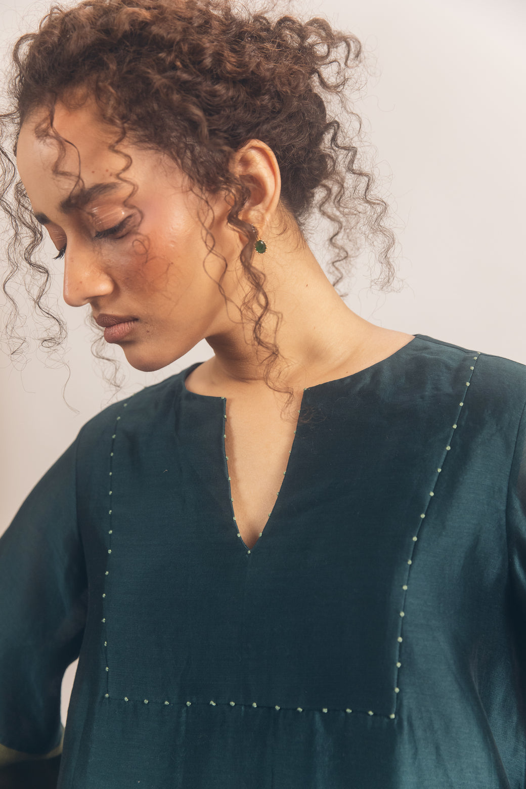 Blue green chanderi skirt set