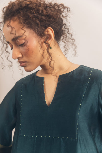 Blue green chanderi skirt set