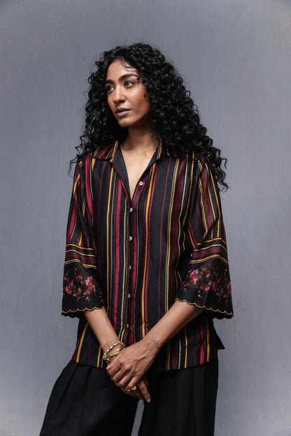 Raha shirt in black stripes set