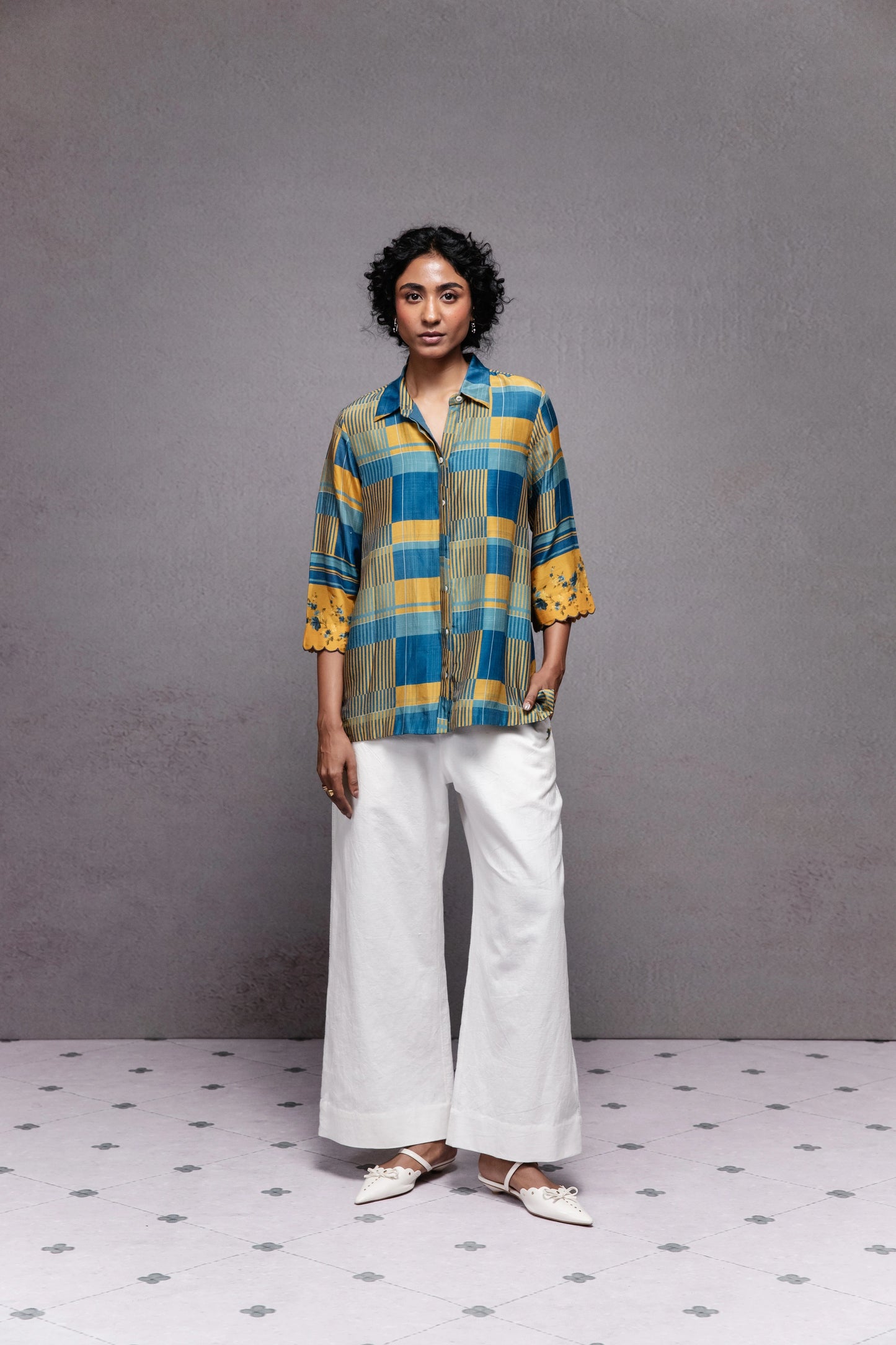 Raha shirt in blue checks set
